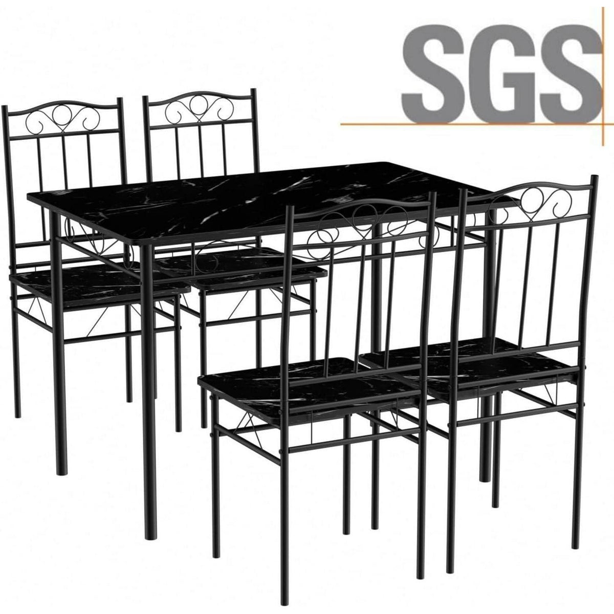 Industrieller Esstisch Set 5-tlg. mit Stühlen – 109cm Schwarz