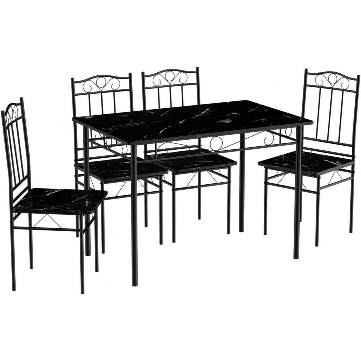 Industrieller Esstisch Set 5-tlg. mit Stühlen – 109cm Schwarz