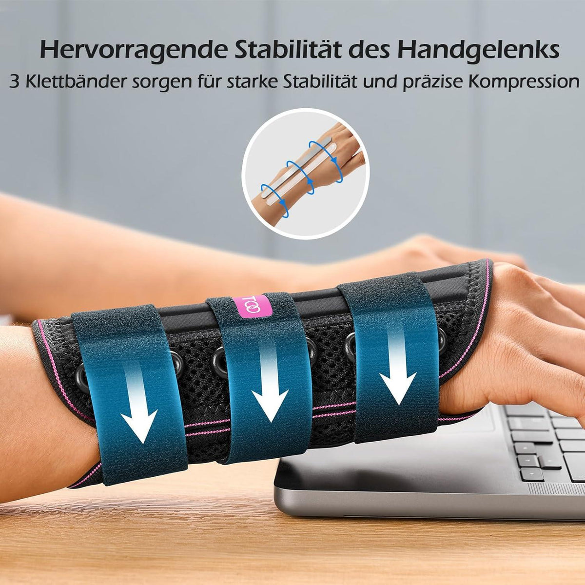 Handgelenkschiene mit 3 Schienen für Karpaltunnelsyndrom S/M Rechts- Rosarot