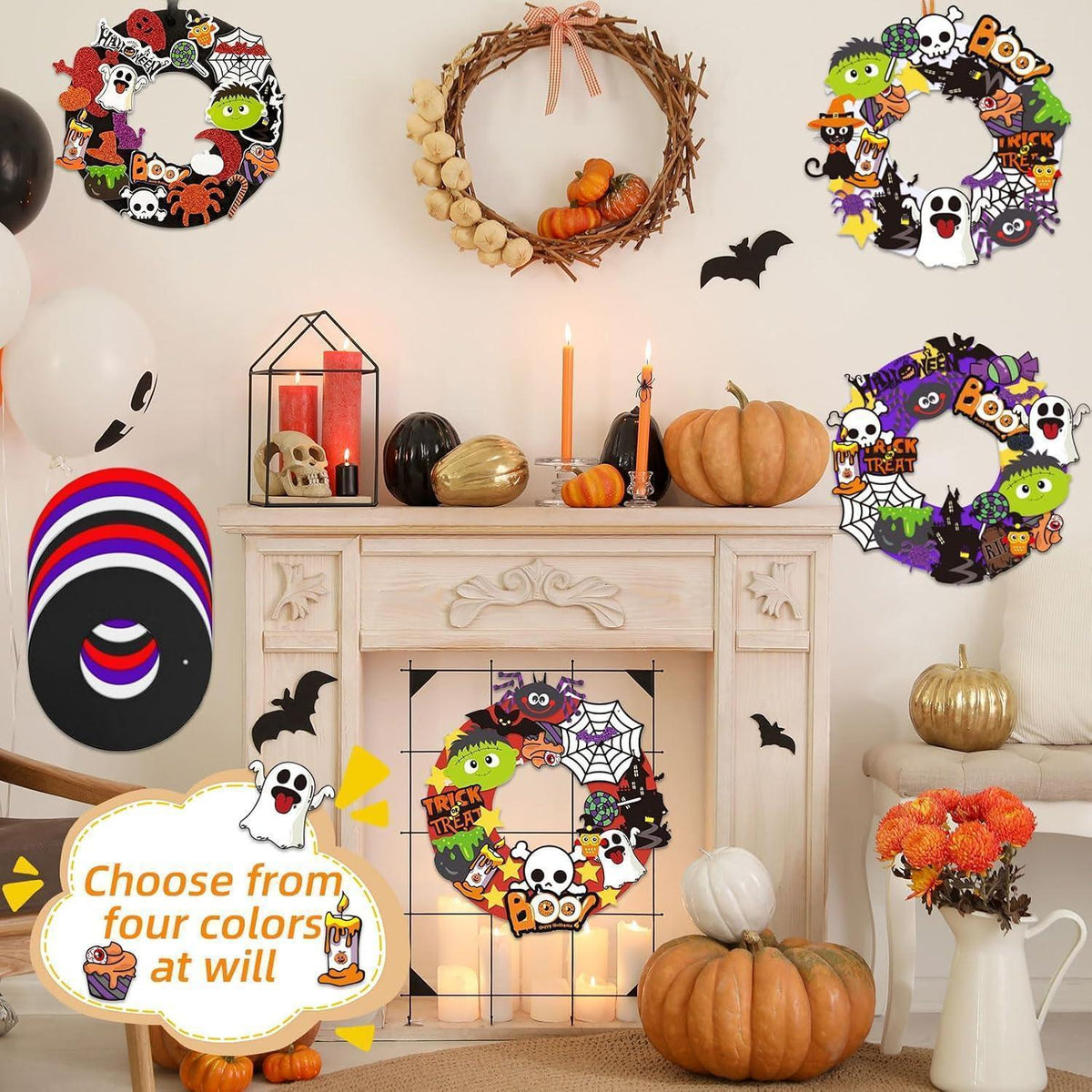 Halloween Kränze Bastelset für Kinder – 8er Set DIY Deko