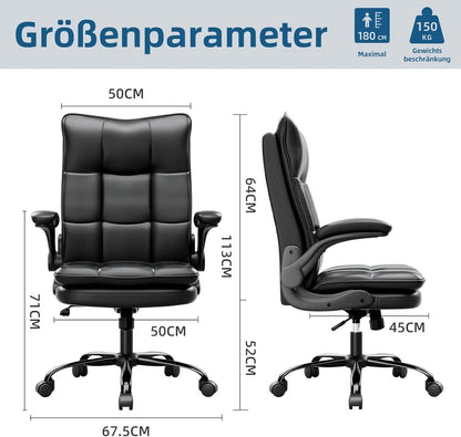 Ergonomischer Bürostuhl Schwarz PU-Leder Höhenverstellbar