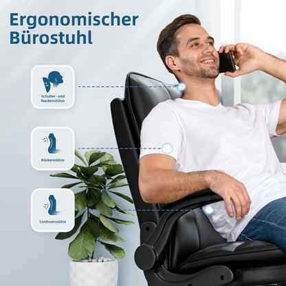 Ergonomischer Bürostuhl Schwarz mit Kratzfestem Technologieleder