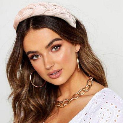 Geflochtenes Samt Stirnband Damen Tracht Haarreif Vintage Mode 1 PC Haarband Beige