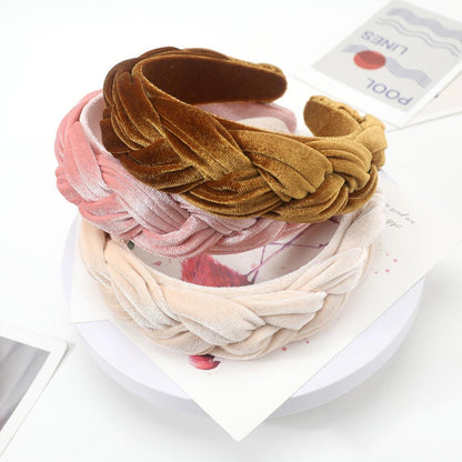DRESHOW Samt Geflochtenes Stirnband Trachten Vintage Haarreif Breit Pink
