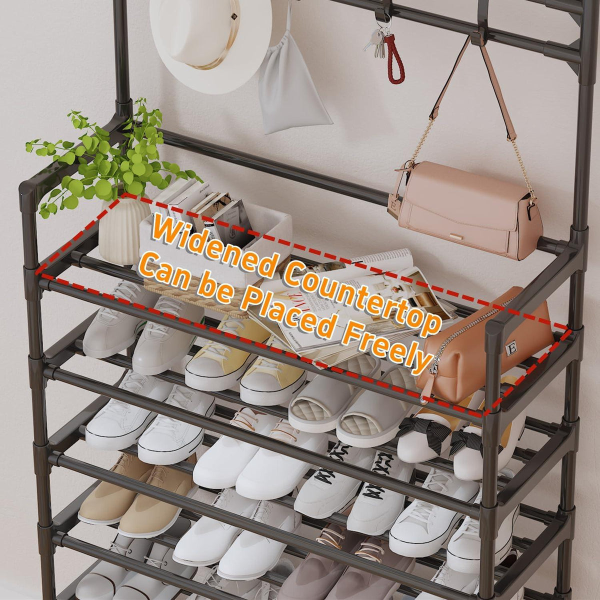 Schuhregal 7-Tier Schuhschrank Metall Schuhbank Organizer Hutablage 80x26x165cm