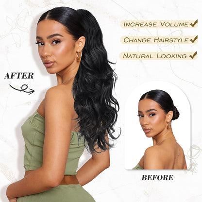 BARSDAR Pferdeschwanz Extensions Dunkel Braun 50cm Lockig Gewellt Haarteil Ponytail