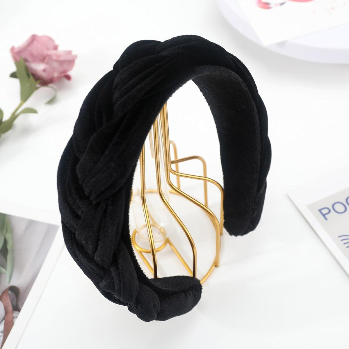 Samt Geflochtenes Stirnband Trachten Vintage Haarreif Breit Damen Schwarz