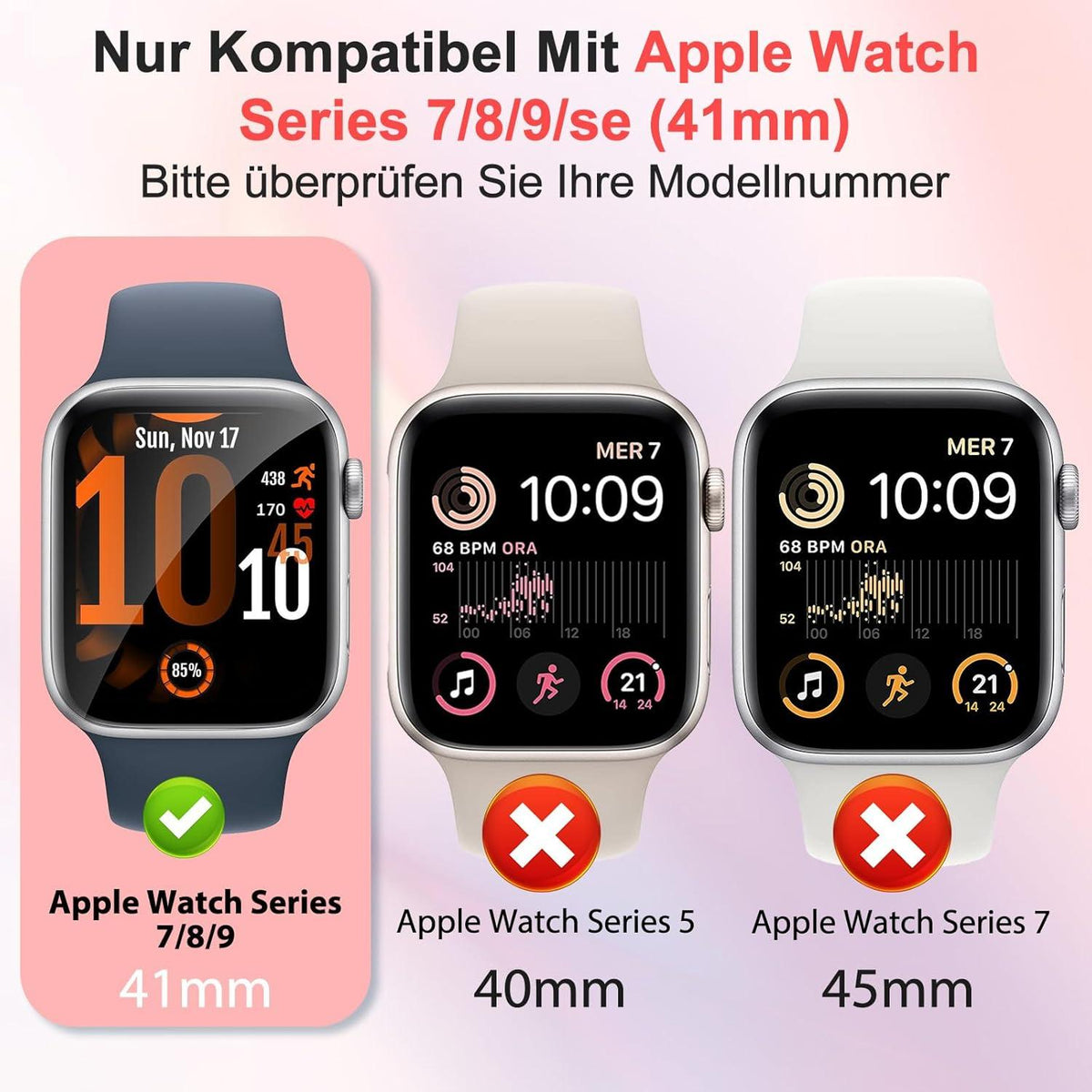 Schutzfolie für Apple Watch Series 7/8/9 41mm - 4er Pack