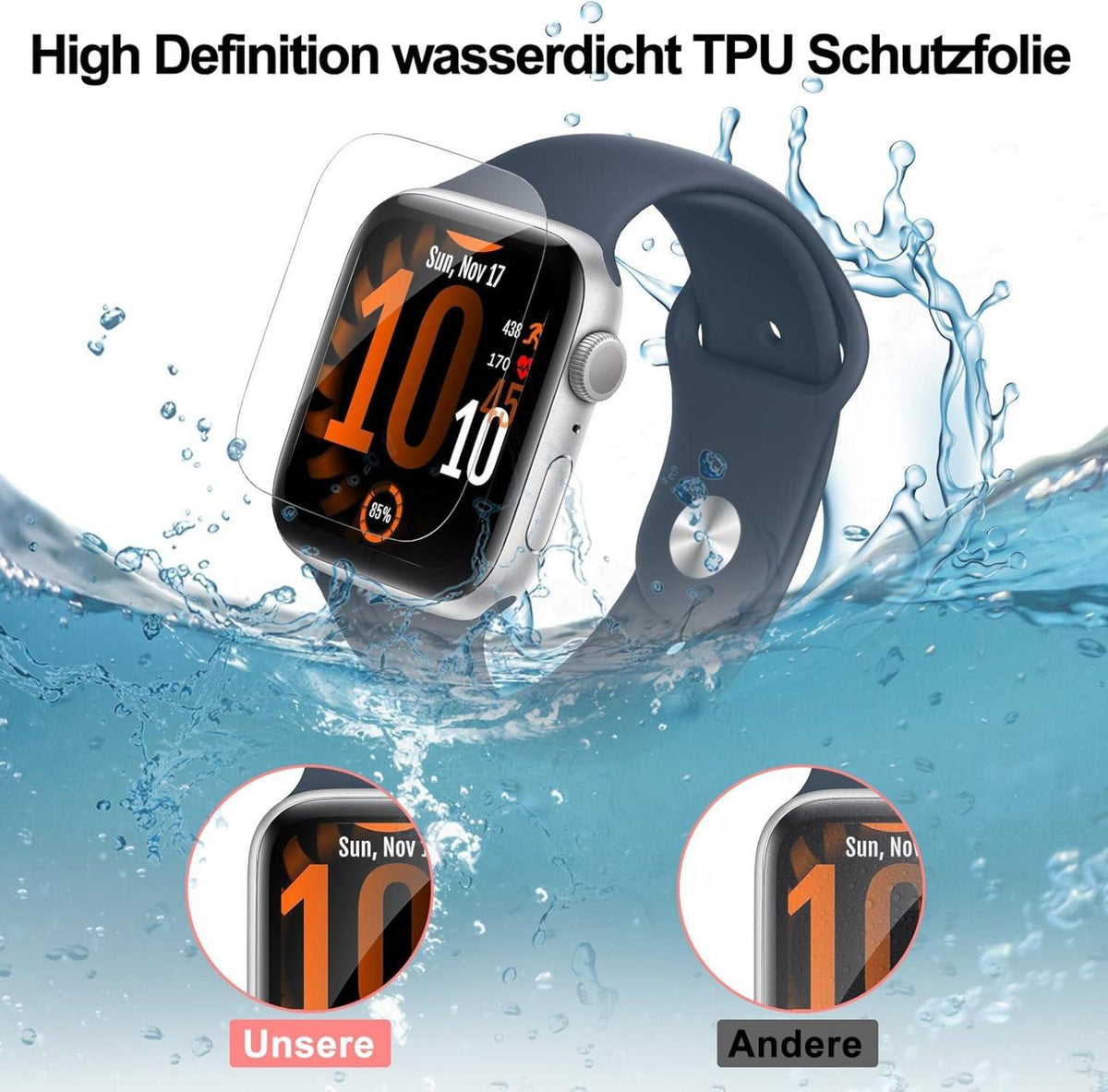 4er Set Schutzfolie Apple Watch Series 7/8/9 41mm Panzerglas Displayfolie