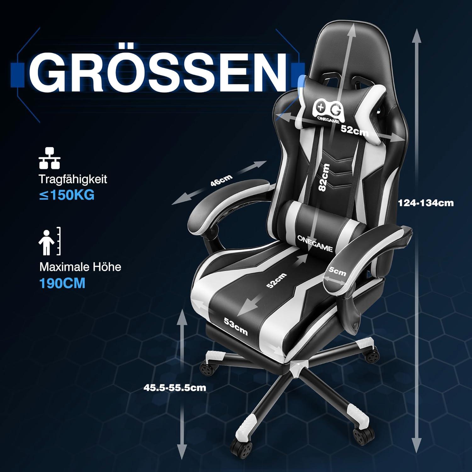 Ergonomischer Gaming Stuhl mit Fußstütze und