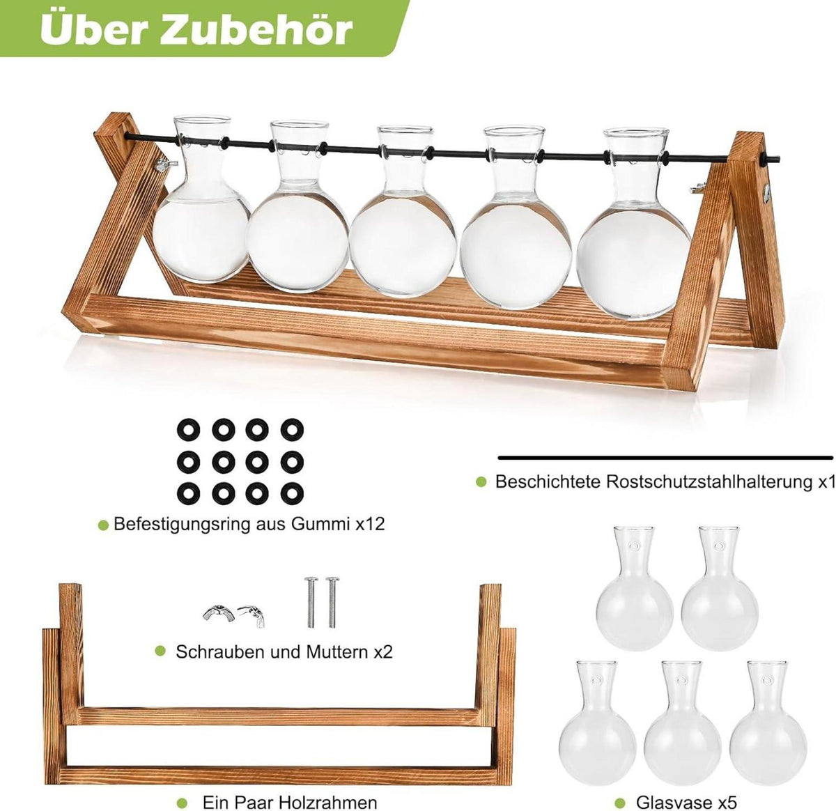 Vintage Kleine Vasen mit Holzständer - Hyindoor Glasvase für Tischdeko