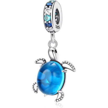 925 Sterling Silber Schildkröte Charm Anhänger Blau Zirkonia