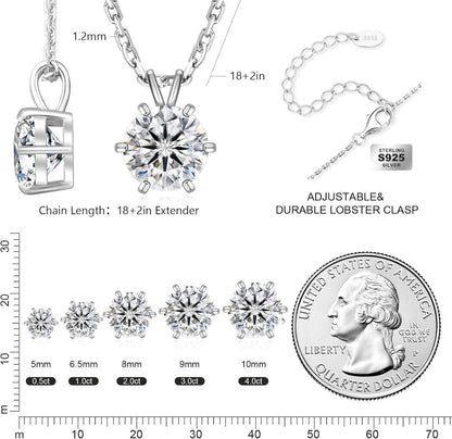 KRKC&CO Silber Kette Damen mit Moissanit Diamant Anhänger 1-4 CT VVS1 D Farbe