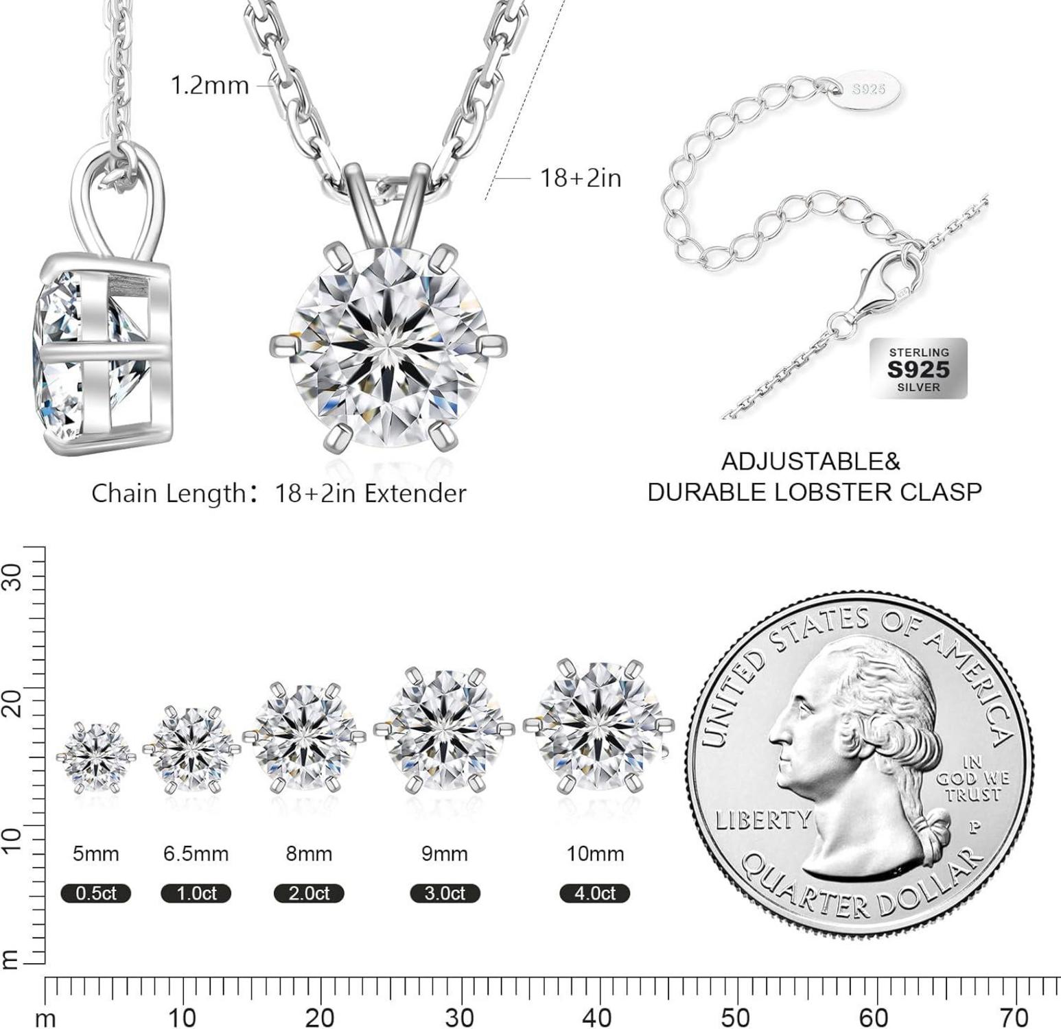 KRKC&CO Silber Kette Damen mit Moissanit Diamant Anhänger 1-4 CT VVS1 D Farbe