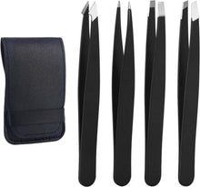 Professionelles 4-teiliges Edelstahl Pinzetten Set mit Lederetui