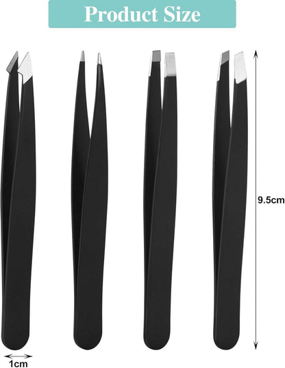 Professionelle Pinzetten Set Edelstahl Schwarz mit Lederetui