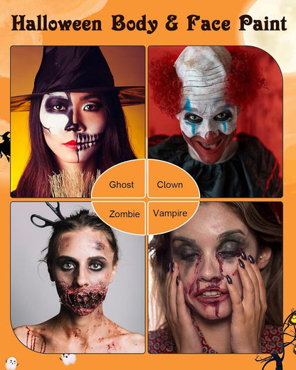 Halloween Schminke Set mit 9 Farben, Kunstblut, Narbenwachs & Zubehör