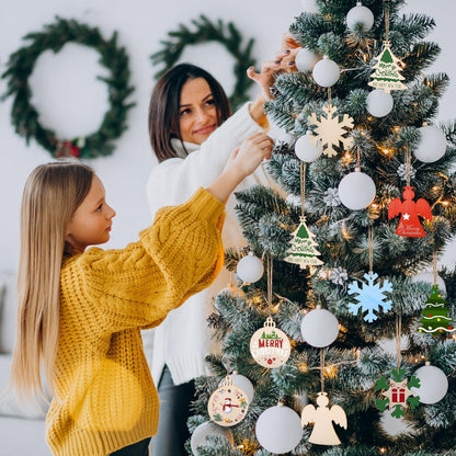 Holzanhänger Weihnachten zum Bemalen, 40 Stück, Weihnachtsbaum DIY Dekoration