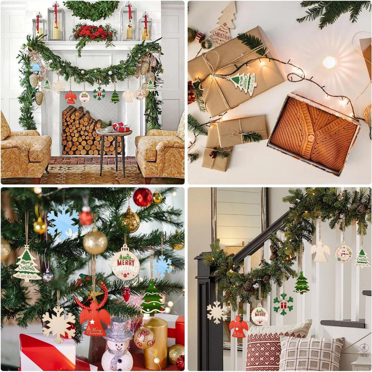 Holzanhänger Weihnachten 40 Stück DIY zum Bemalen, Weihnachtsbaum Deko
