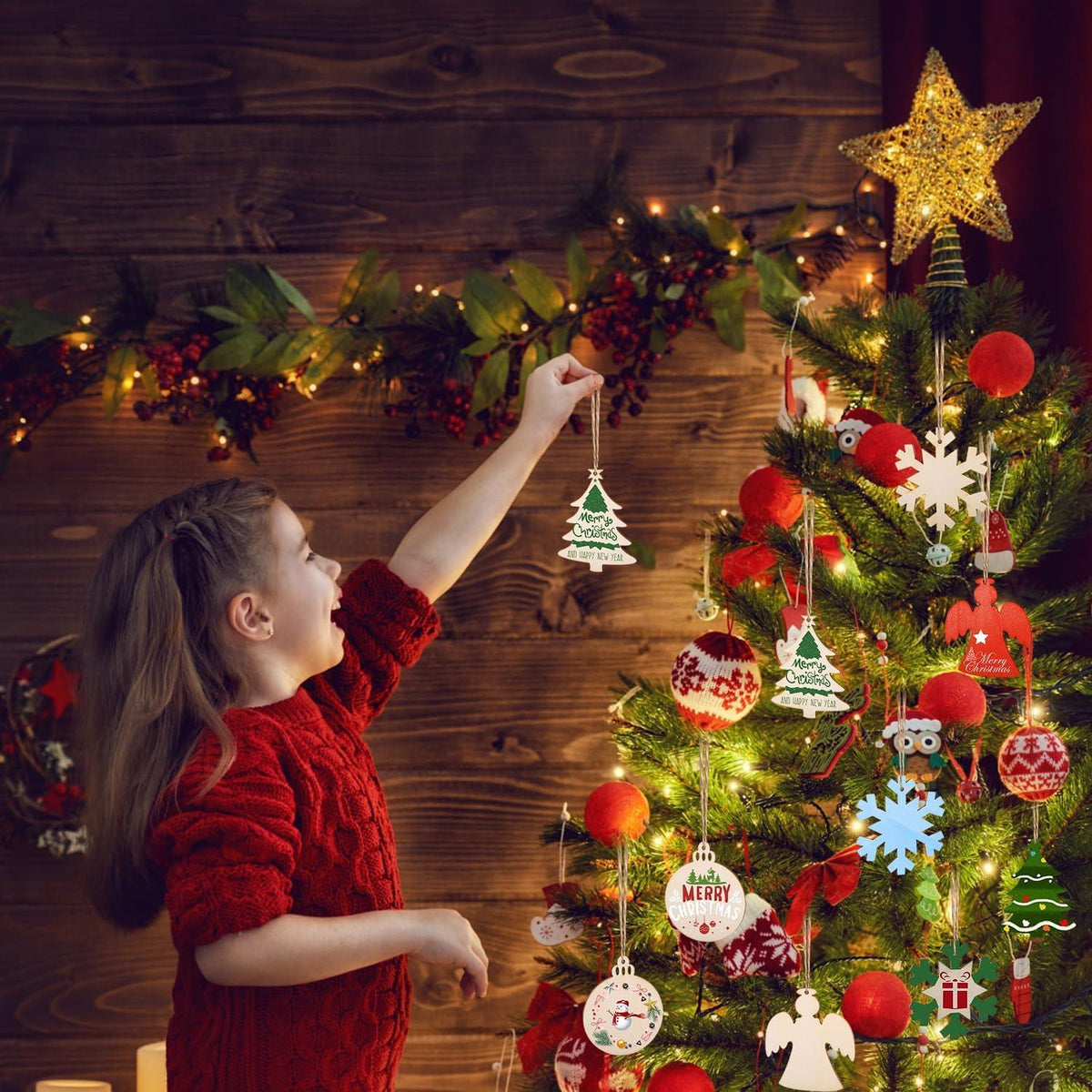 Holzanhänger Weihnachten DIY Weihnachtsbaum Dekoration 40 Stück