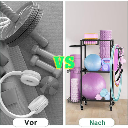 3-stufiger Fitnessgeräte-Wagen mit Rollen und Haken