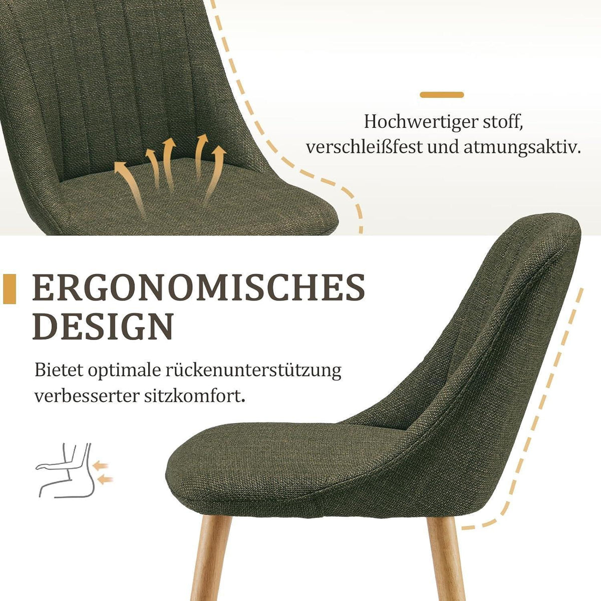 Grüner Esszimmerstuhl Set 2x Massivholz Beine & Polyester