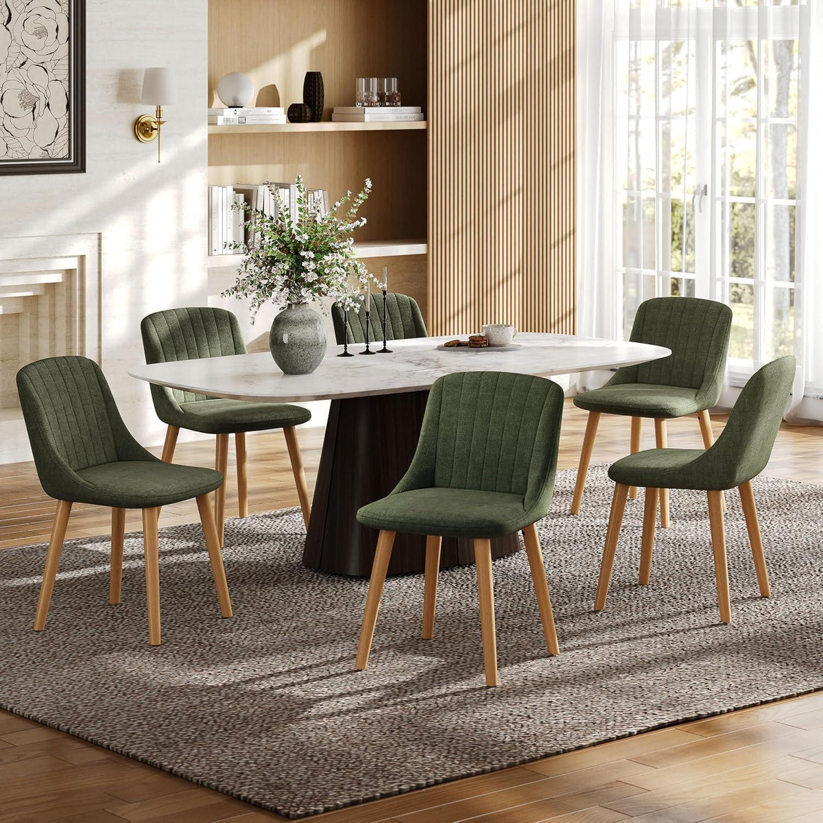 Grüner Esszimmerstuhl Set 2x Massivholz Beine & Polyester