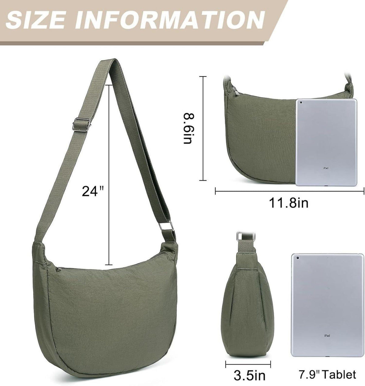 Damen Halbmond Crossbody Umhängetasche Nylon wasserdicht verstellbarer