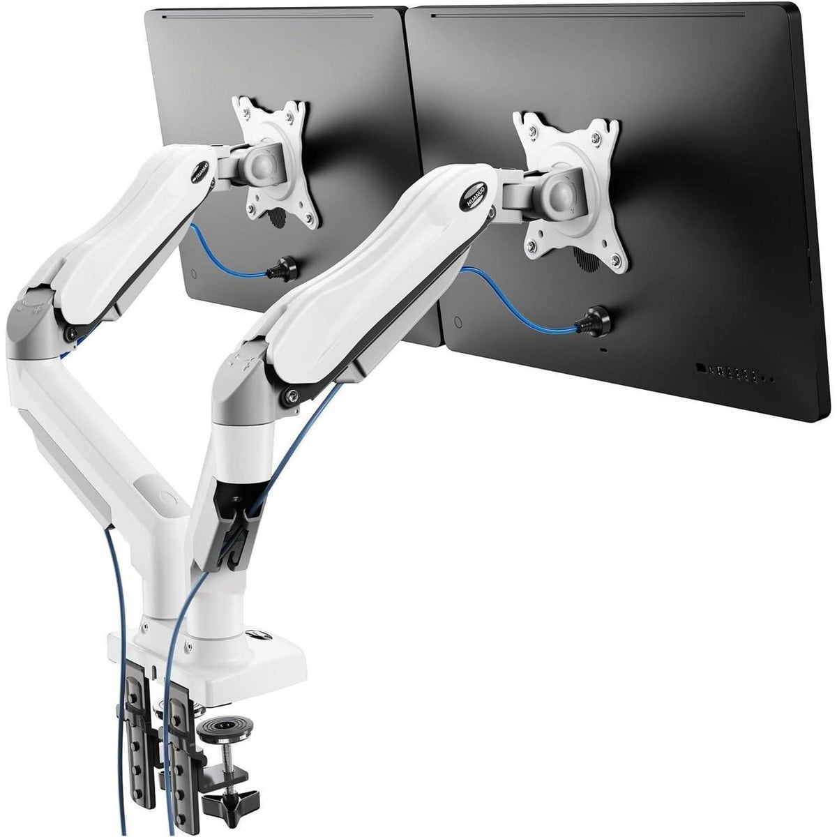 Doppel Monitorhalterung Weiß, Höhenverstellbar & Neigbar