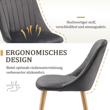 Samt Esszimmerstühle 2er Set Dunkelgrau mit Massivholz