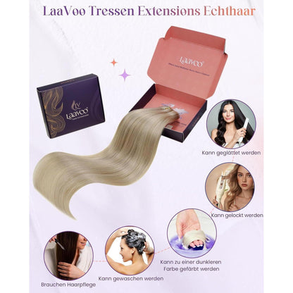 Echthaar Tressen zum Einnähen Blond 60cm – 100g
