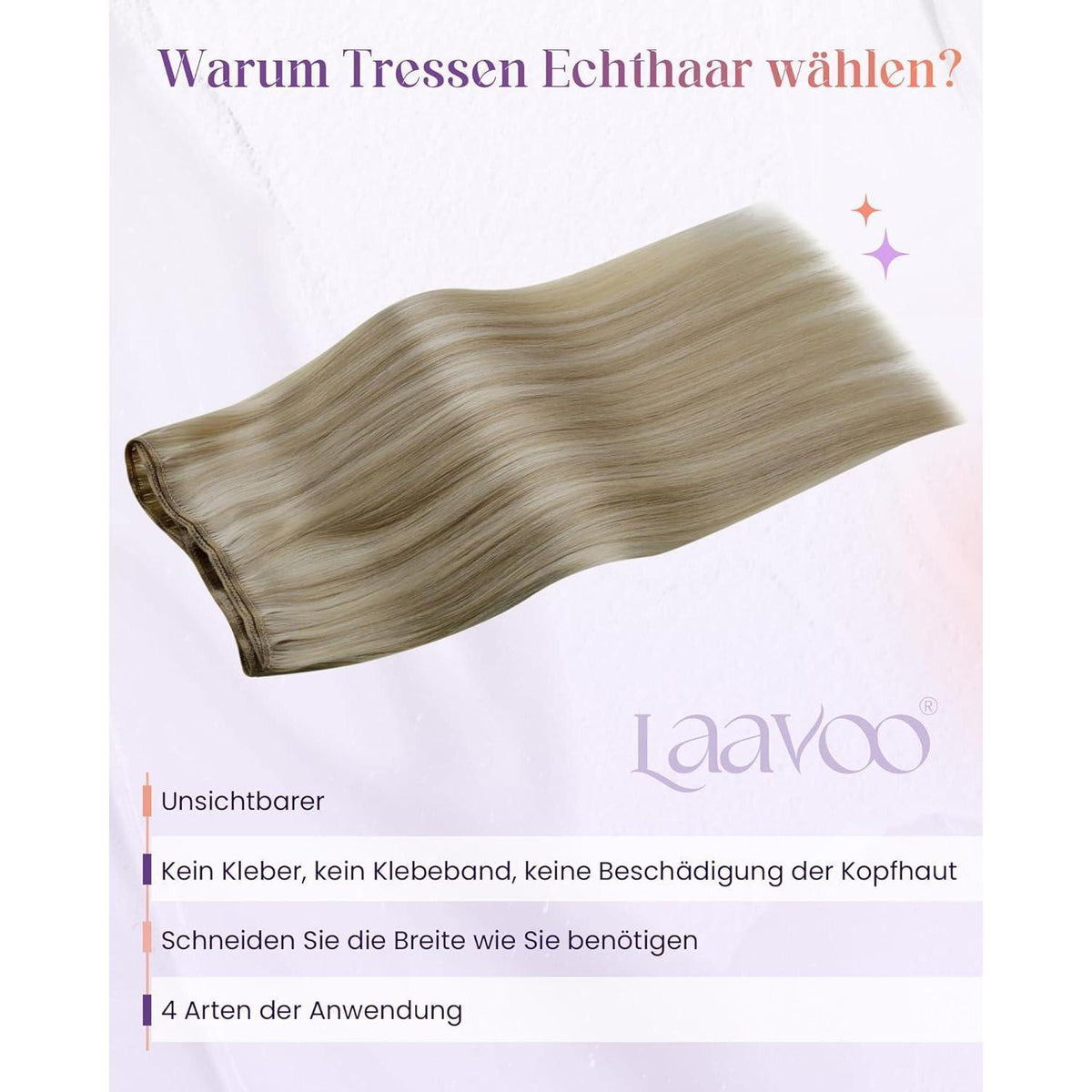 Echthaar Tressen zum Einnähen Blond 60cm – 100g
