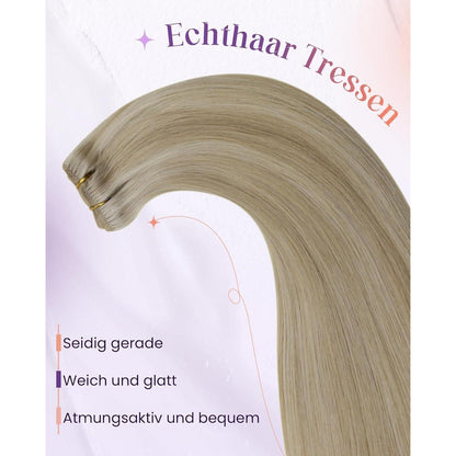 Echthaar Tressen zum Einnähen Blond 60cm – 100g