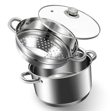 Edelstahl-Suppentopf-Set mit Dampfgarer & Glasdeckel 5.7L