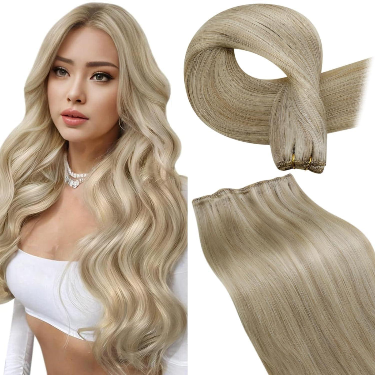 Echthaar Tressen zum Einnähen Blond Highlight Mittelblond