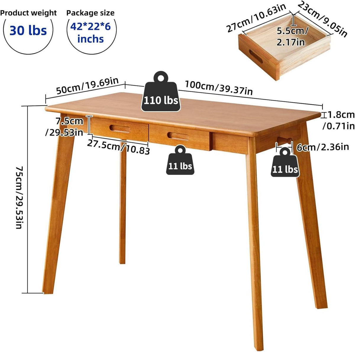 Holz-Schreibtisch mit Schublade und Hängestange, Kleiner Computertisch