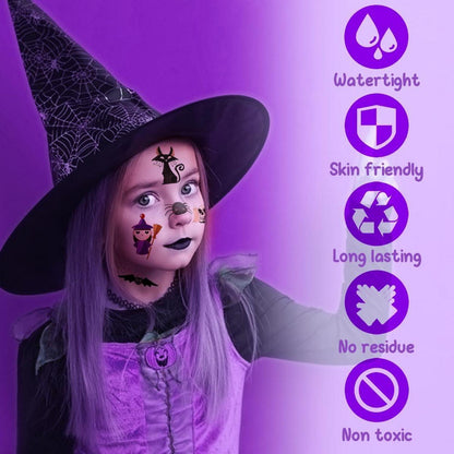 Halloween Tattoos für Kinder – 10 Blatt leuchtend & niedlich