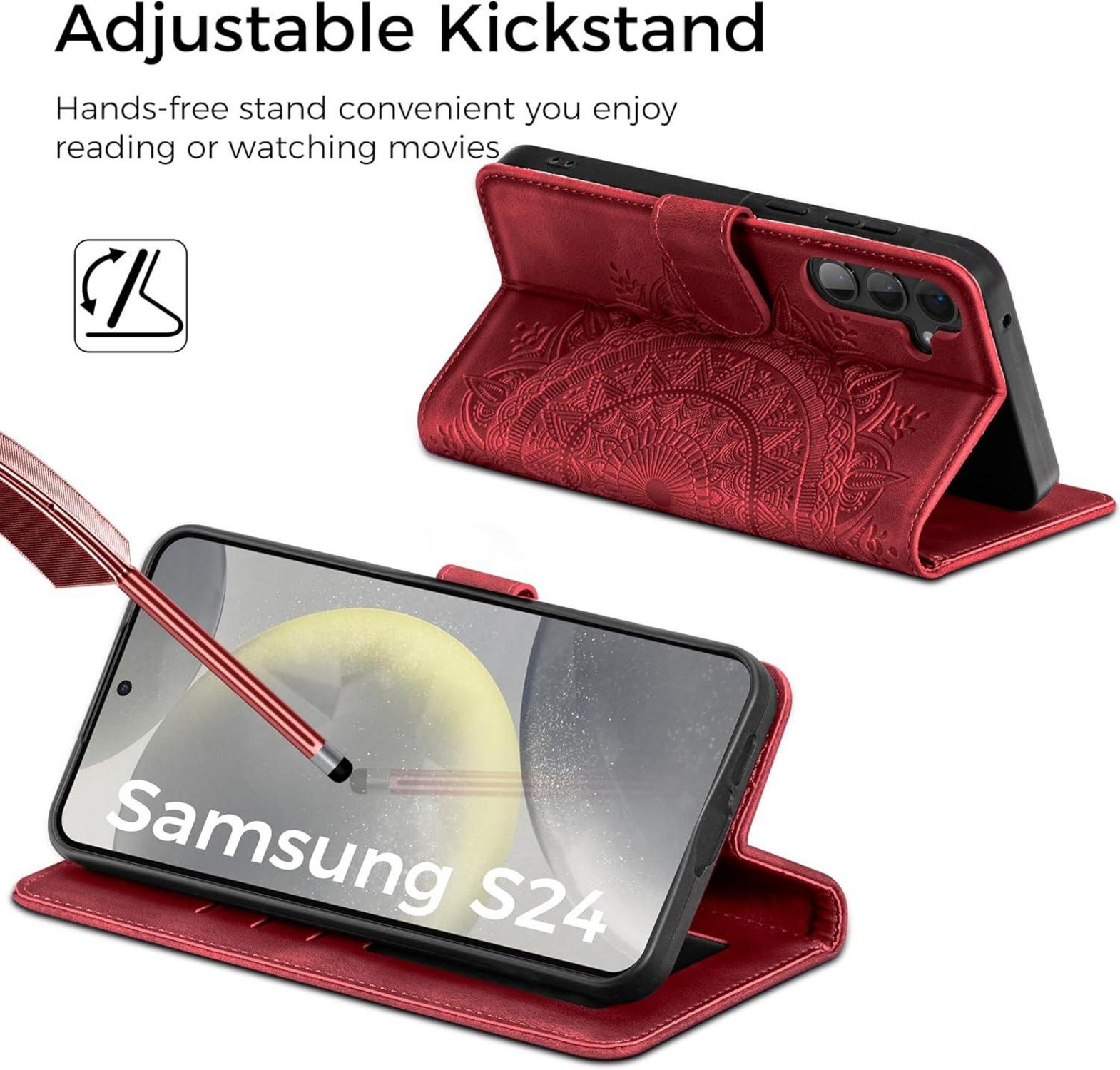 Samsung Galaxy S24 5G Lederhülle Flip Wallet Schutzhülle Rot