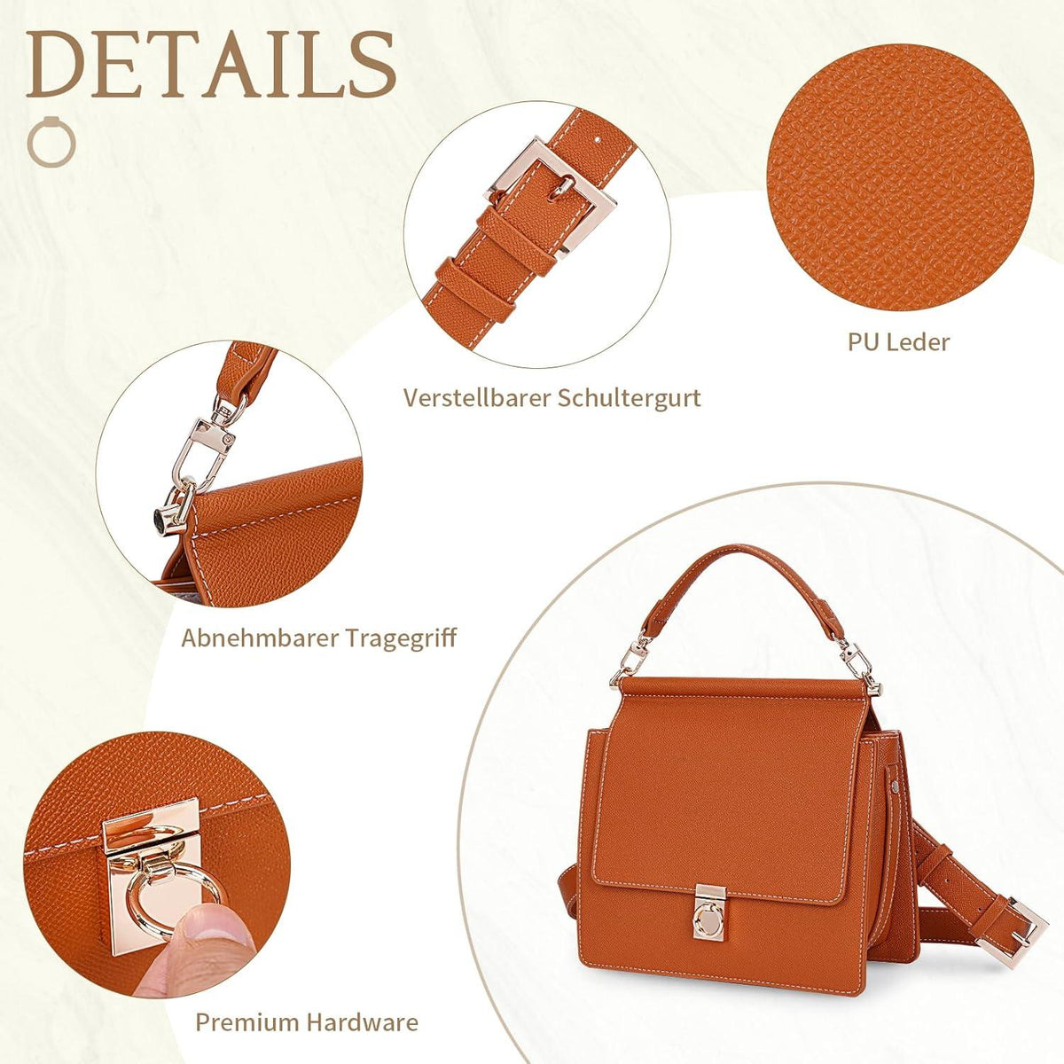 TIAASTAP kleine Damen Ledertasche French Style Umhängetasche