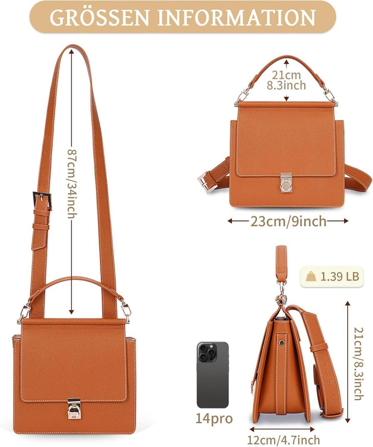 Kleine Damen Handtasche Umhängetasche French Style Ledertasche Verstellbarer
