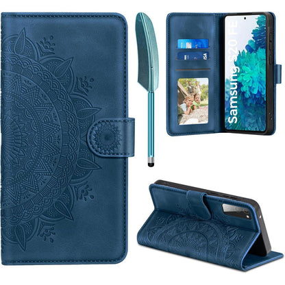 Samsung Galaxy S20 FE Klapphülle mit Kartenfach & Ständer Dunkelblau in Lederoptik