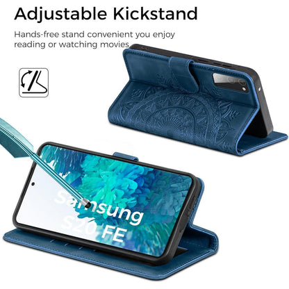 Samsung Galaxy S20 FE Klapphülle mit Kartenfach & Ständer Dunkelblau in Lederoptik