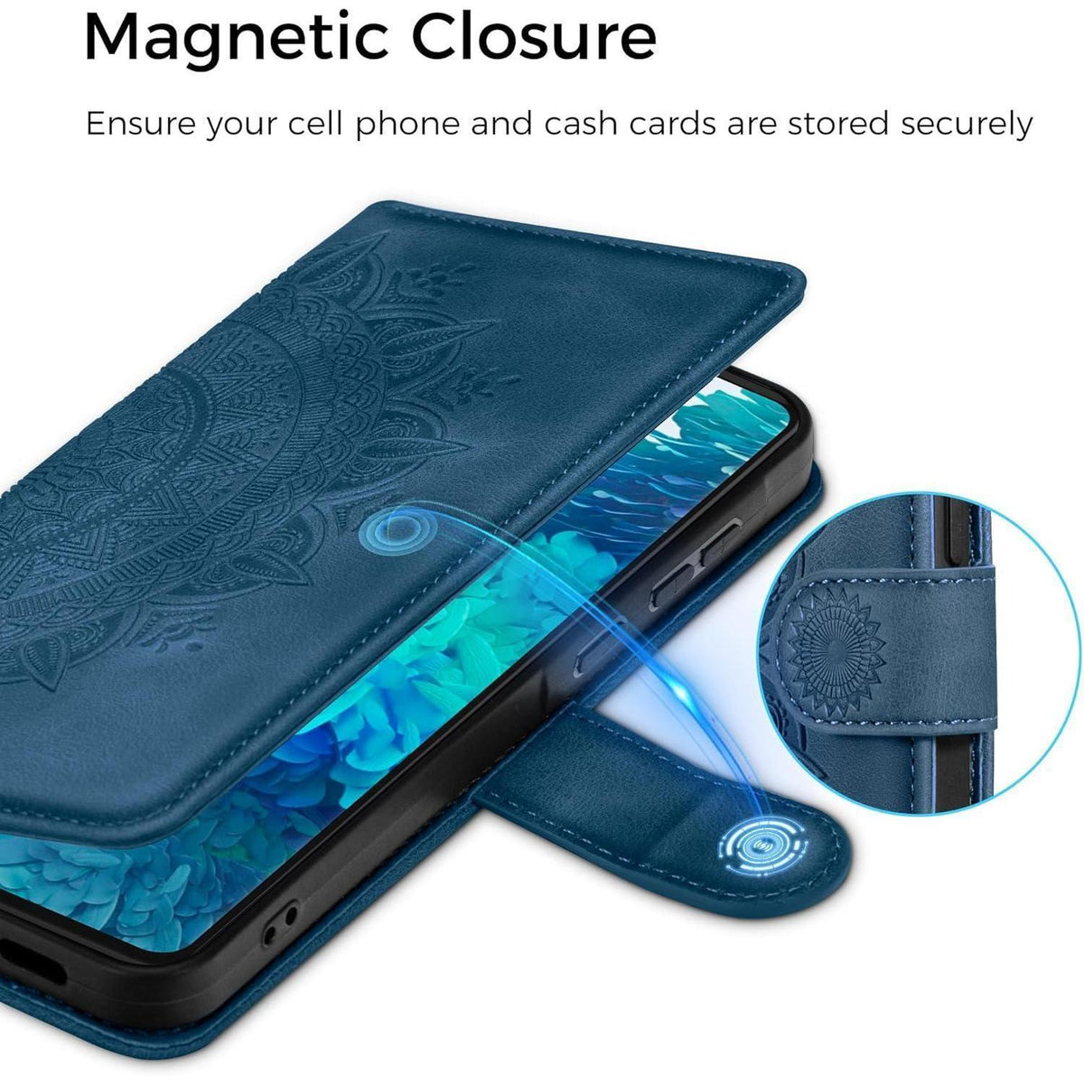Samsung Galaxy S20 FE Klapphülle mit Kartenfach & Ständer Dunkelblau in Lederoptik