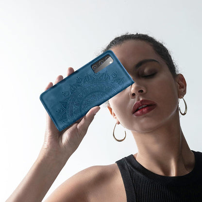 Samsung Galaxy S20 FE Klapphülle mit Kartenfach & Ständer Dunkelblau in Lederoptik