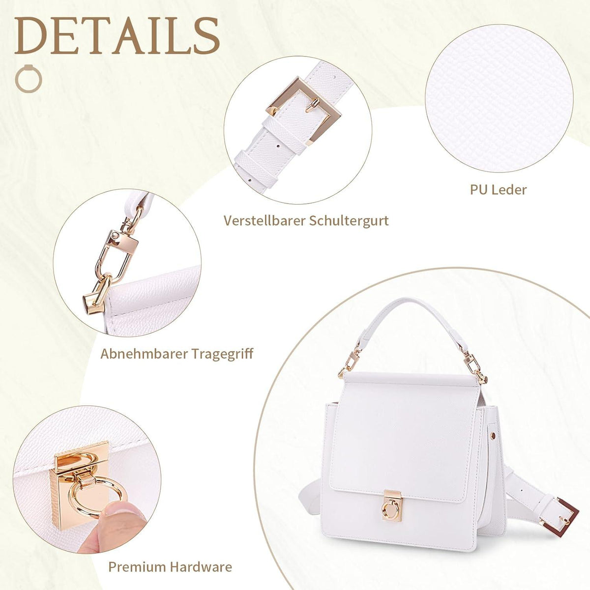TIAASTAP kleine Handtasche Damen French Style Ledertasche Schultertasche