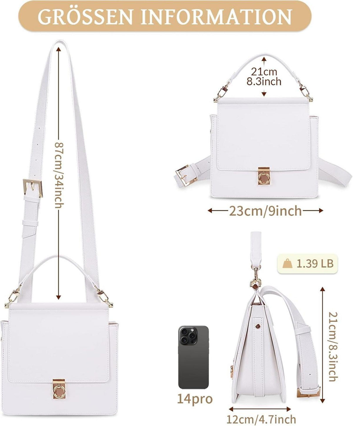 TIAASTAP Damen Handtasche Umhängetasche French Style Schultertasche Ledertasche