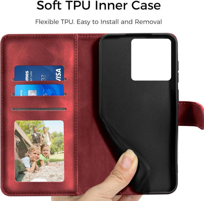 Handyhülle Xiaomi Redmi Note 13 Pro 5G Premium PU Leder Flip Wallet Rot