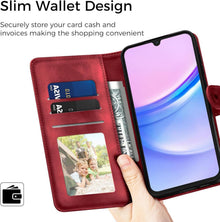Samsung Galaxy A15 Lederhülle Flip Wallet Schutzhülle Rot