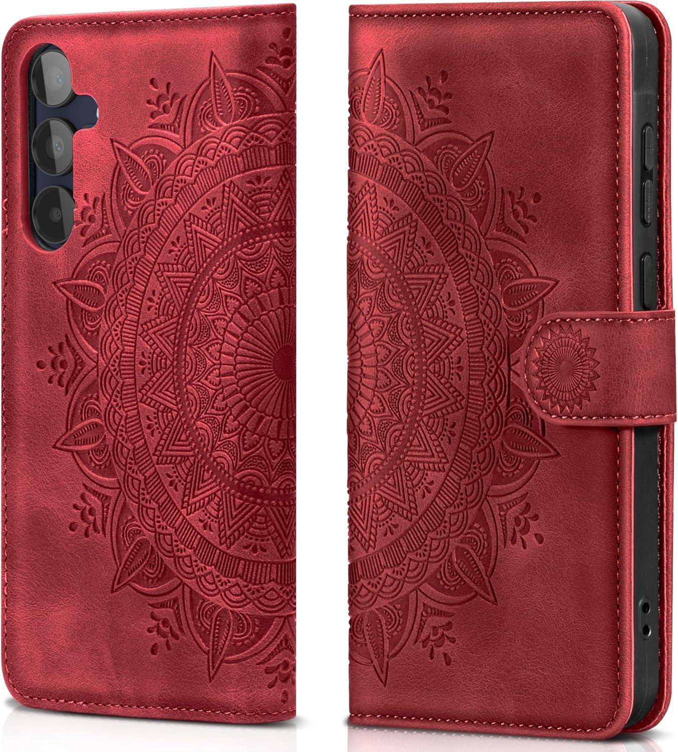 Samsung Galaxy A15 5G/4G Lederhülle Flip Wallet Schutzhülle Rot