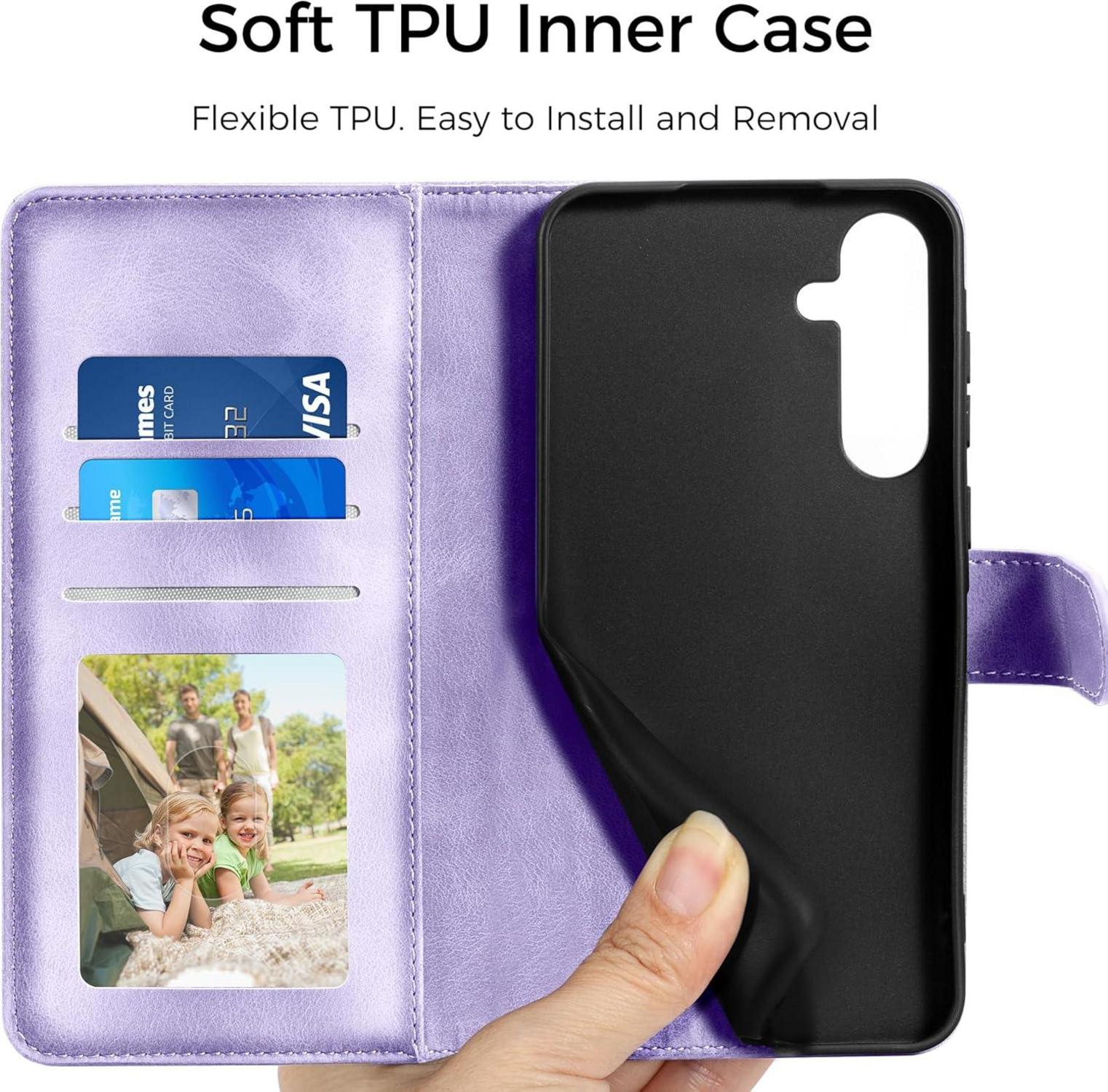 Lederhülle Samsung Galaxy A15 5G/4G Flip Wallet Hellviolett